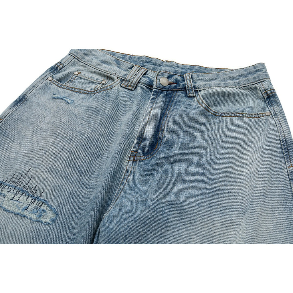Men's Distressed Loose Straight Tapered Denim Jeans
