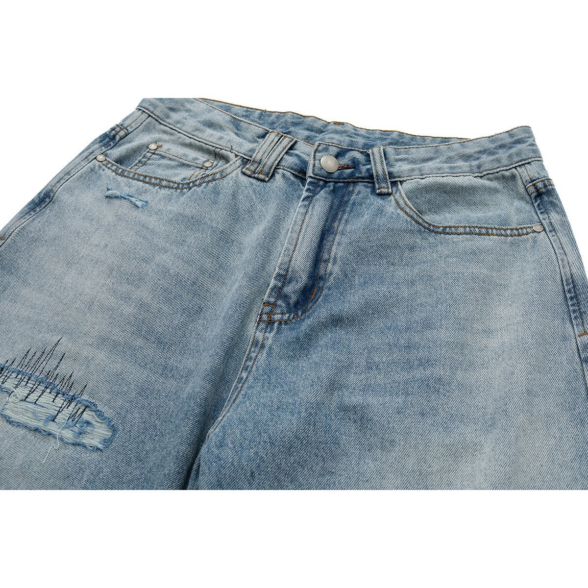 Men's Distressed Loose Straight Tapered Denim Jeans