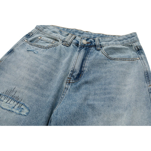 Men's Distressed Loose Straight Tapered Denim Jeans
