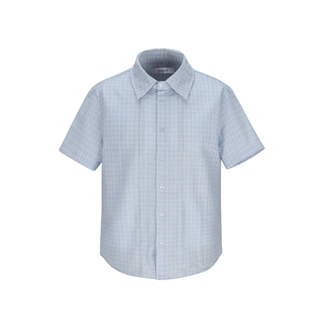 Men's Plaid Short Sleeve Seersucker Button-Down Shirt