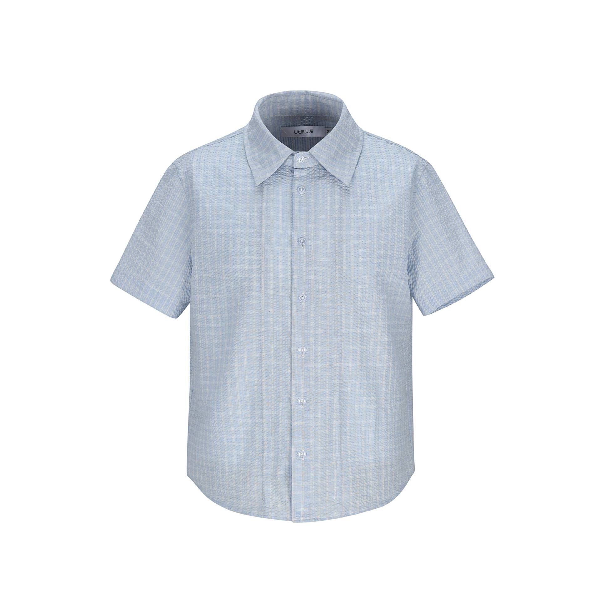 Men's Plaid Short Sleeve Seersucker Button-Down Shirt