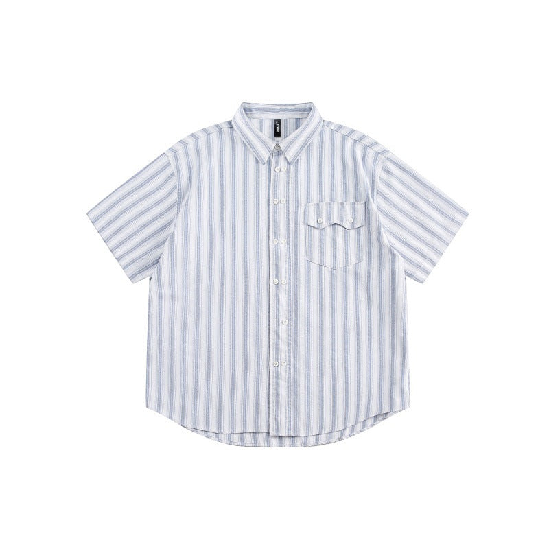 Men's Striped Short Sleeve Button-Down Shirt Loose Casual Workwear