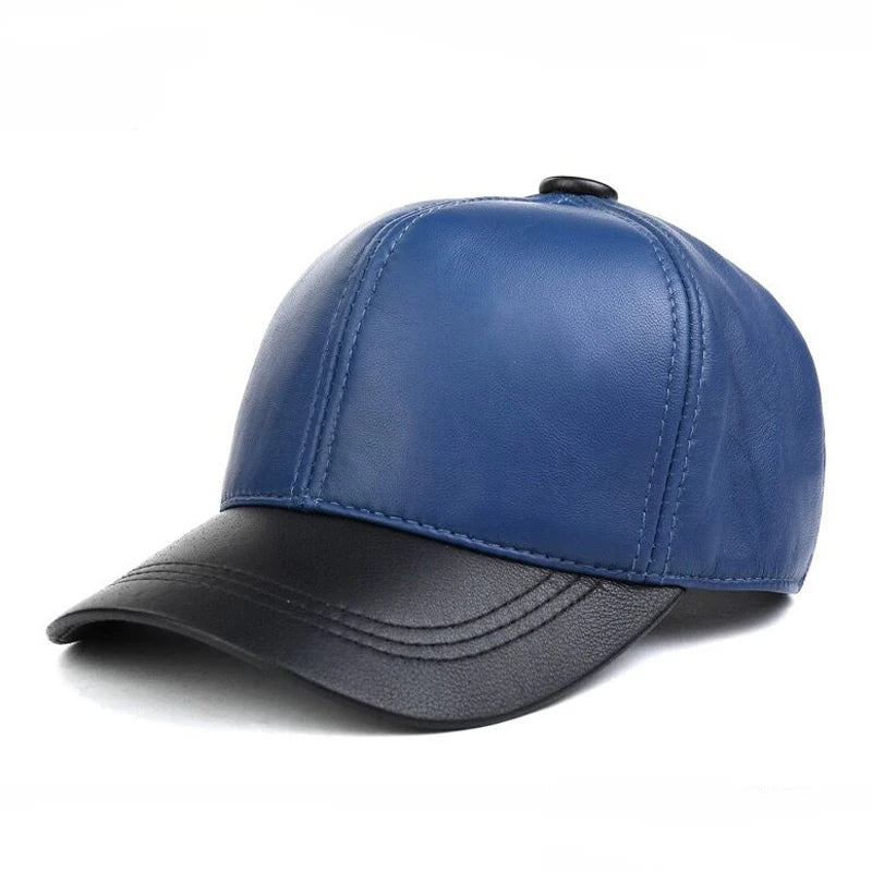 Unisex Genuine Sheepskin Leather Two-Tone Baseball Cap