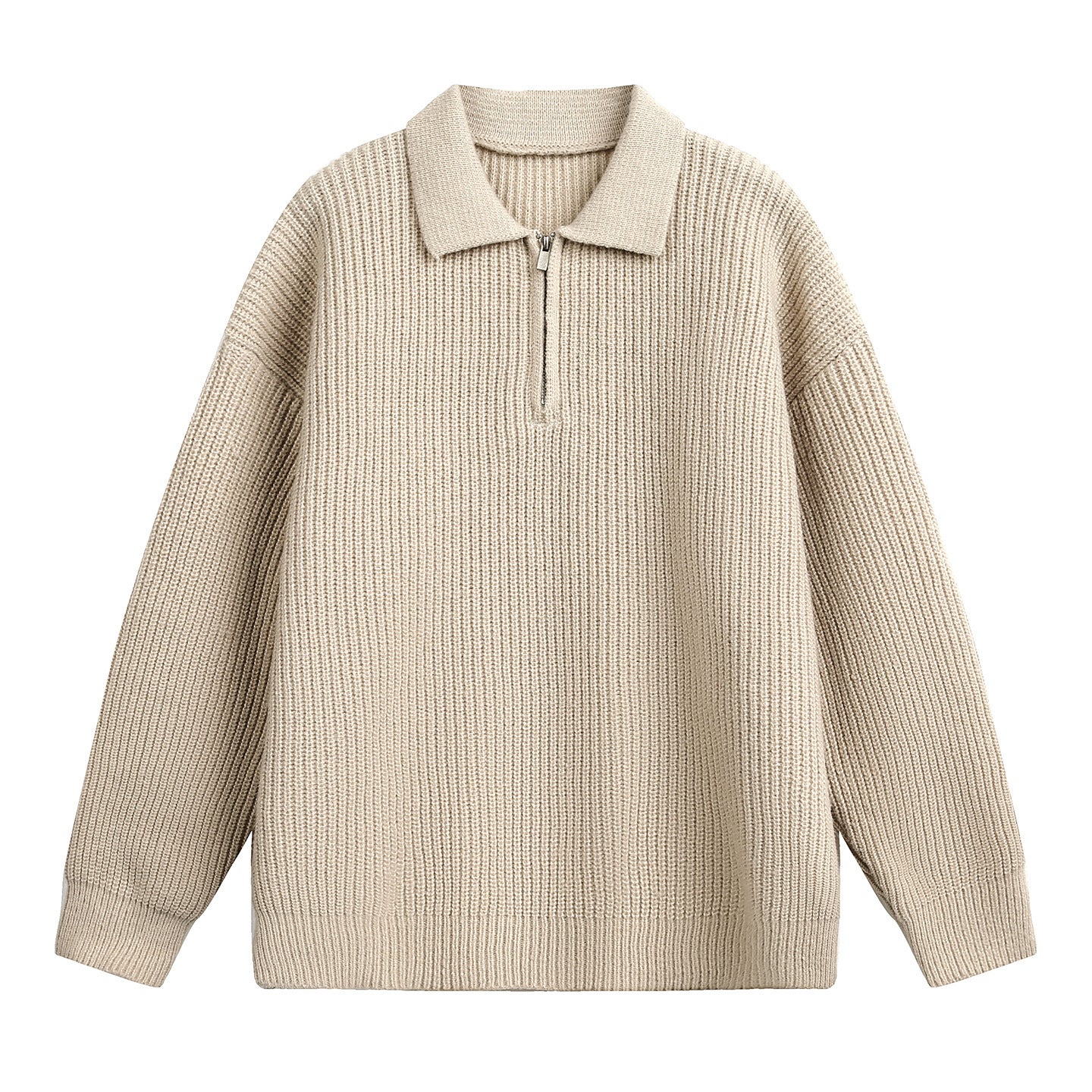 Men's Half-Zip Ribbed Knit Sweater Loose Casual Lapel Collar