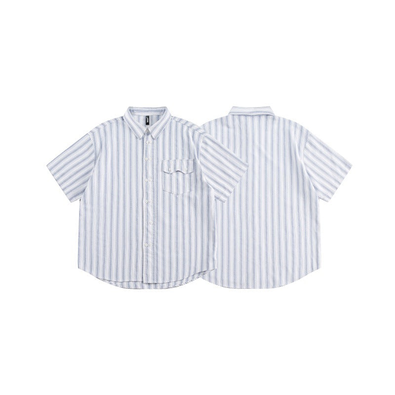 Men's Striped Short Sleeve Button-Down Shirt Loose Casual Workwear