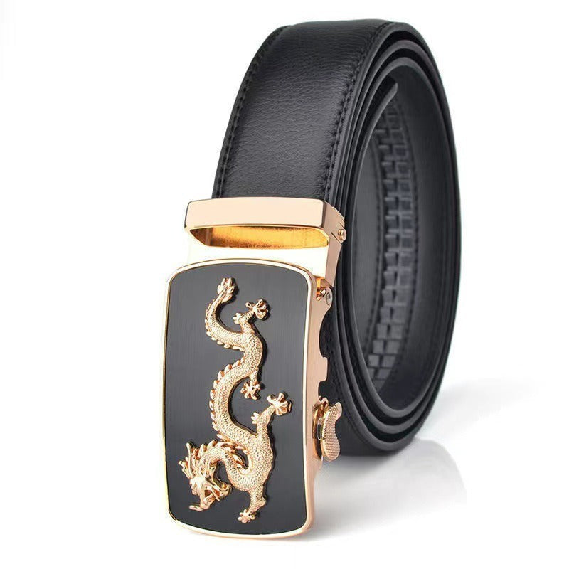 Men's Dragon Motif Automatic Buckle Genuine Leather Belt
