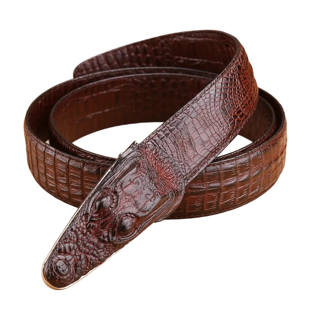 Men's 3D Crocodile Head Buckle Genuine Leather Belt
