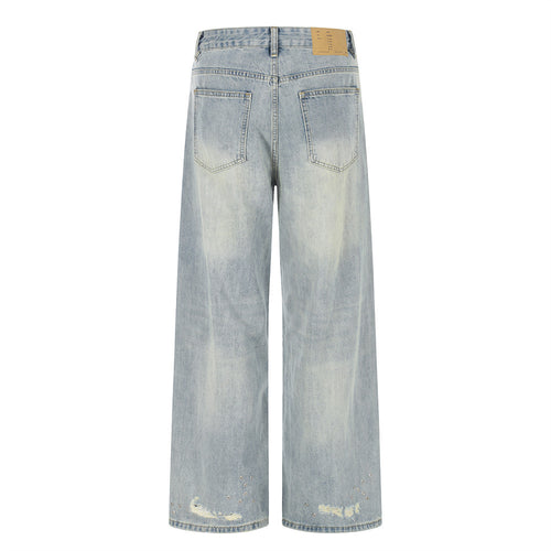 Men's Distressed Wide-Leg Straight Loose Denim Jeans