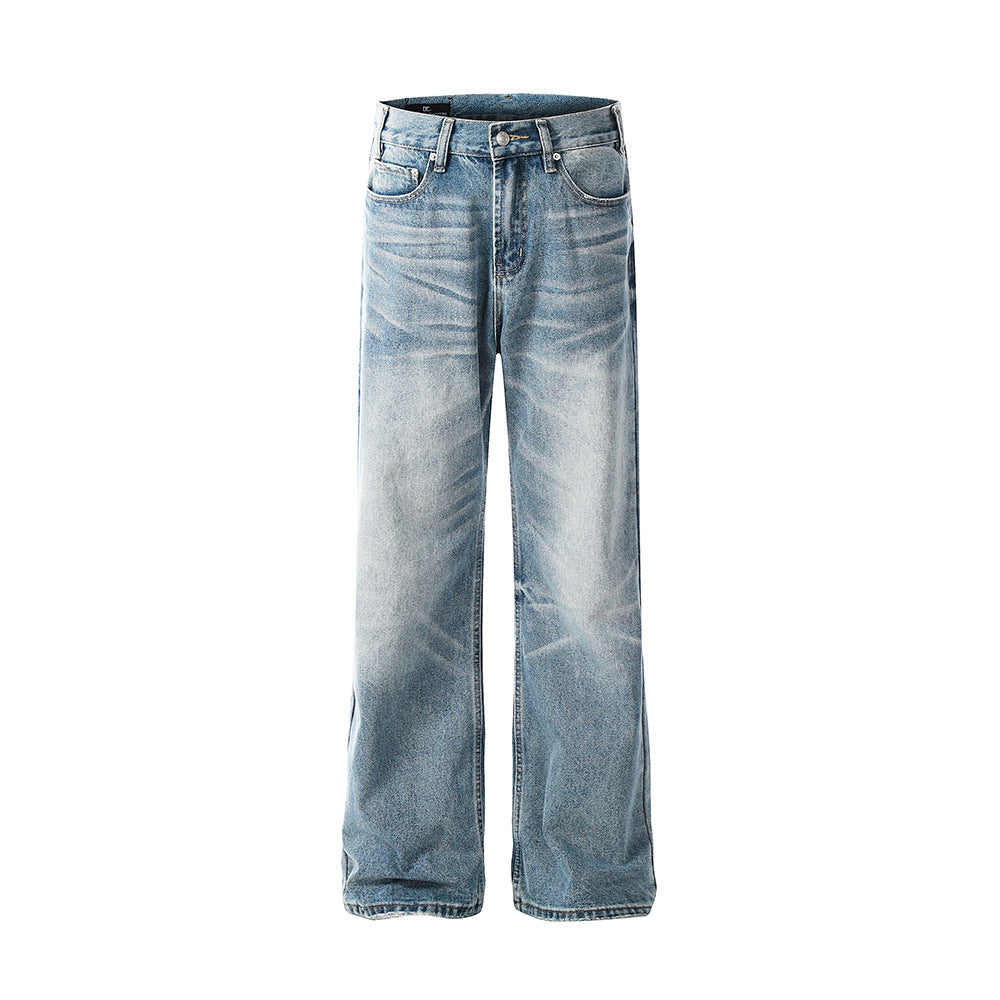 Men's Washed Wide-Leg Straight Loose Fit Denim Jeans
