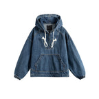Men's Half-Zip Hooded Denim Jacket Loose Casual Pullover