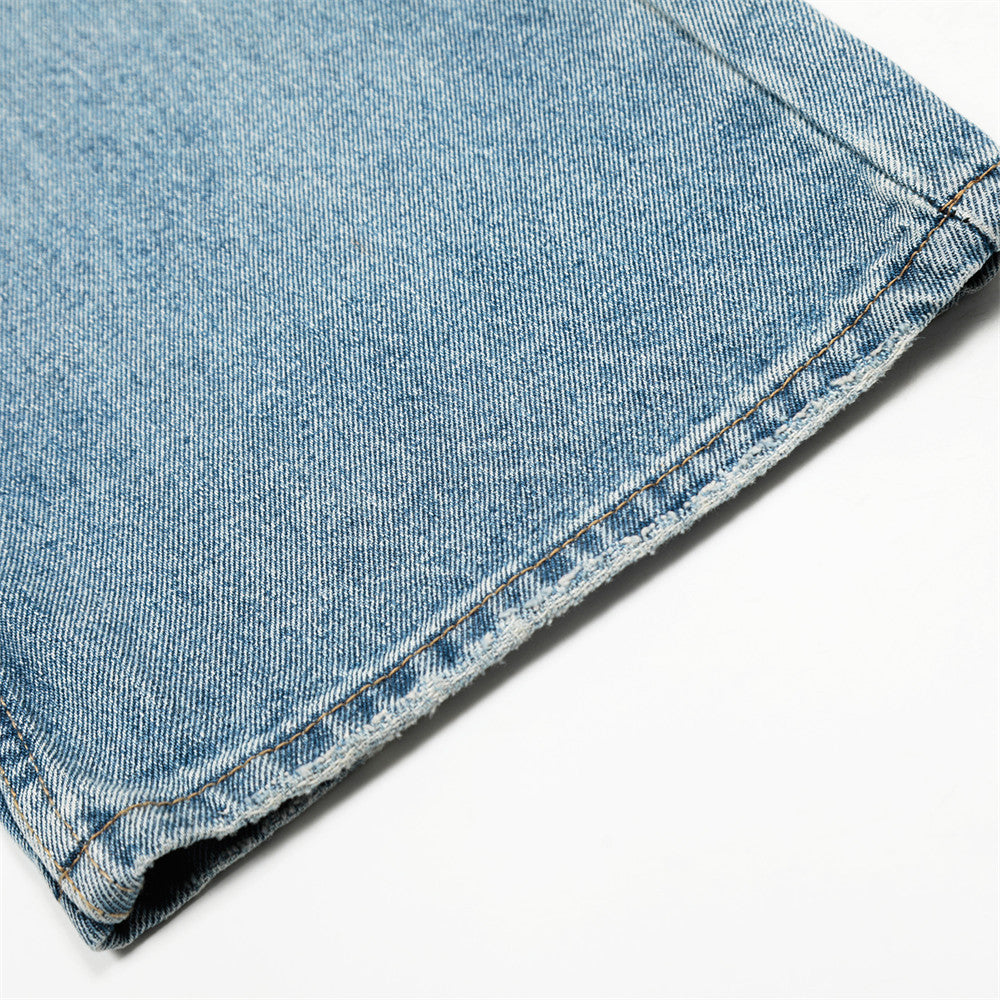 Men's Washed Wide-Leg Straight Loose Fit Denim Jeans