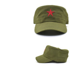 Men's Red Star Embroidered Military Flat Top Cadet Cap