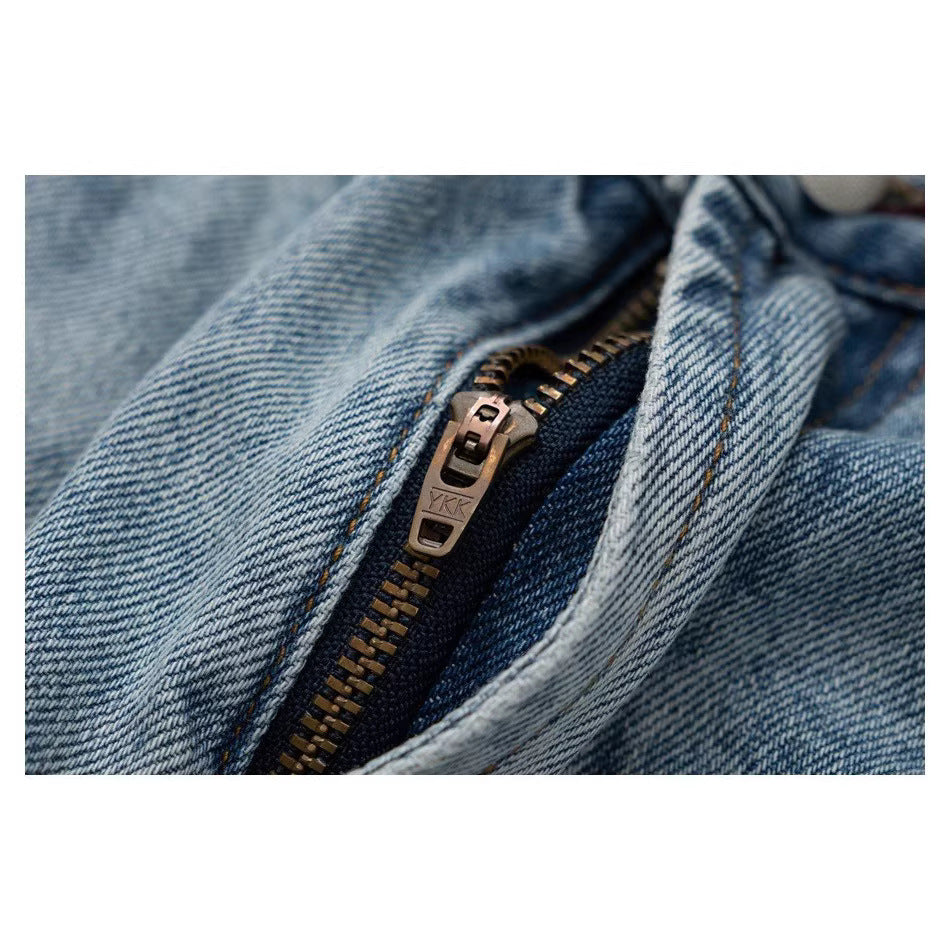 Men's Distressed Loose Straight Tapered Denim Jeans