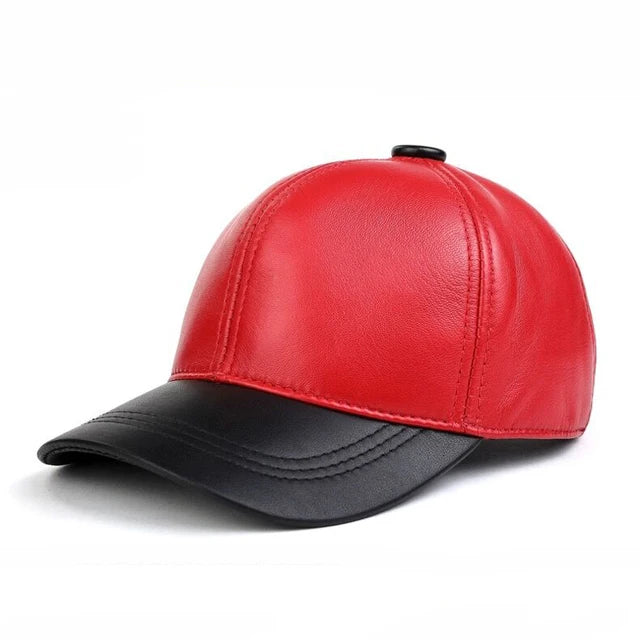 Unisex Genuine Sheepskin Leather Two-Tone Baseball Cap