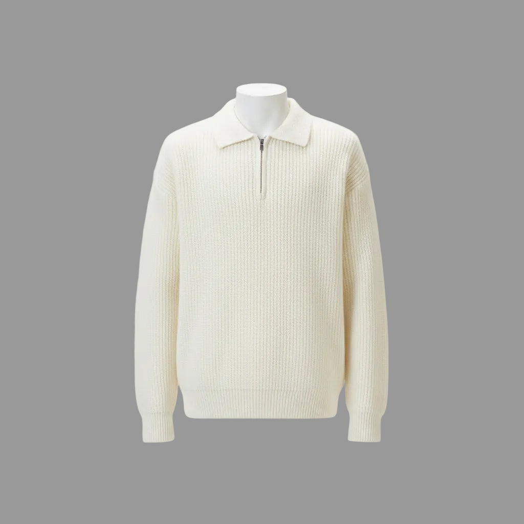 Men's Half-Zip Ribbed Knit Sweater Loose Casual Lapel Collar