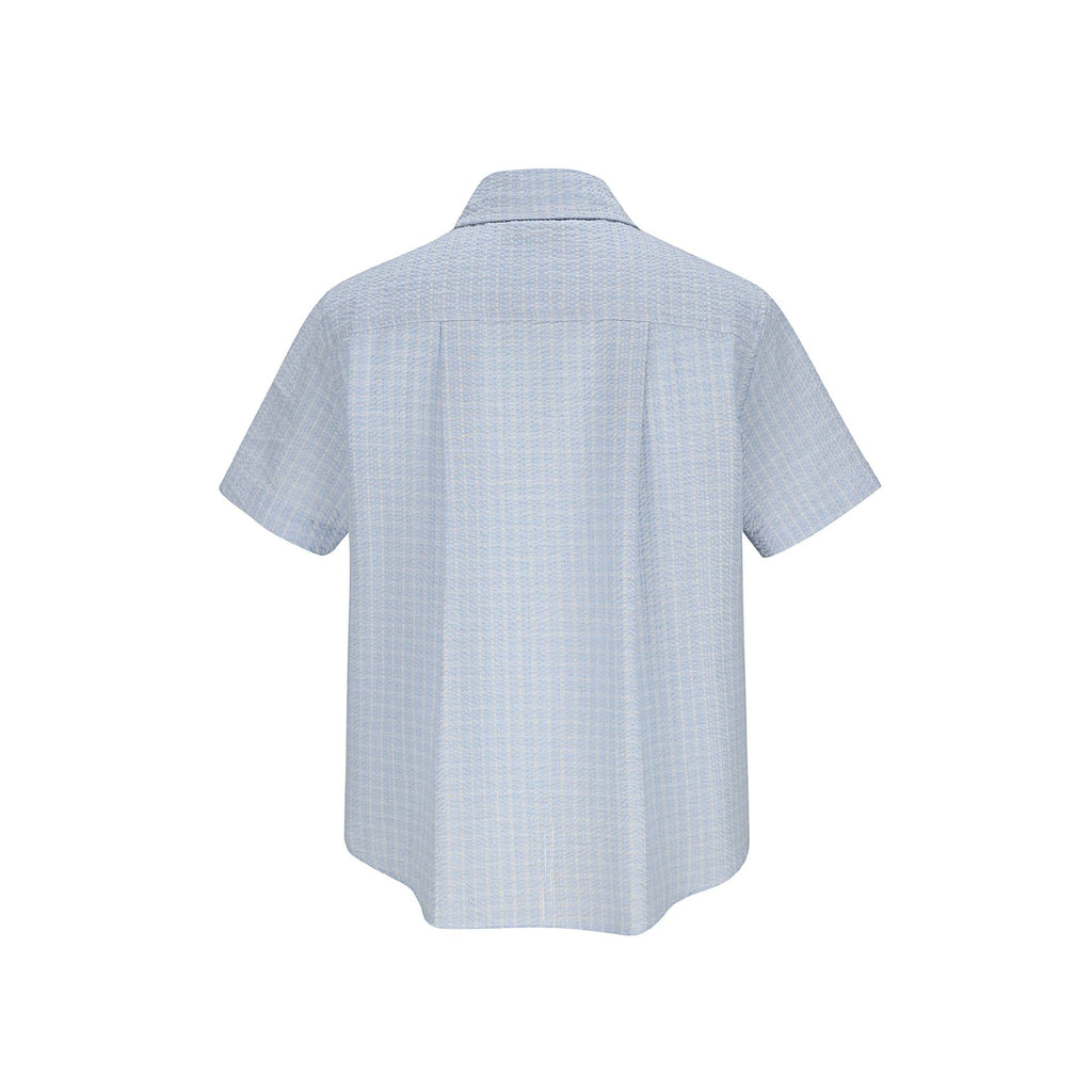 Men's Plaid Short Sleeve Seersucker Button-Down Shirt