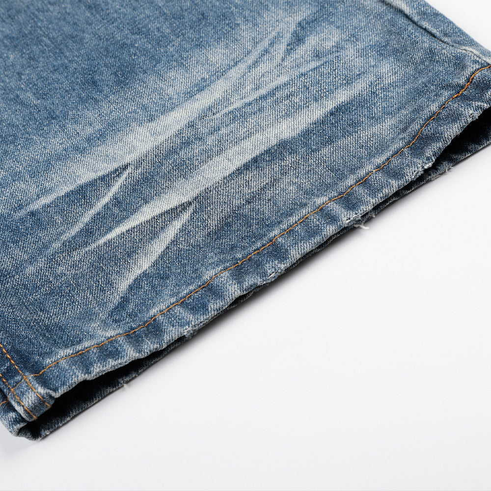 Men's Washed Wide-Leg Straight Loose Fit Denim Jeans