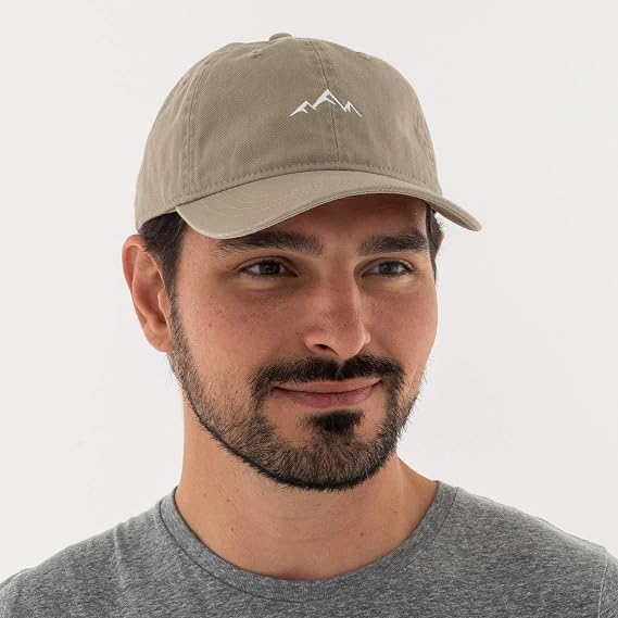 Mountain Embroidered Unstructured Cotton Dad Hat - Khaki