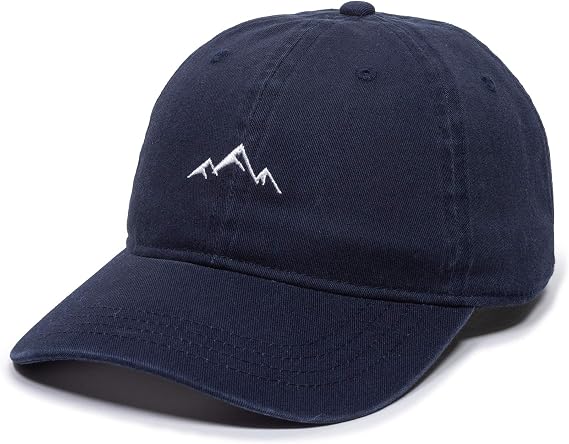 Mountain Embroidered Unstructured Cotton Dad Hat - Navy Blue