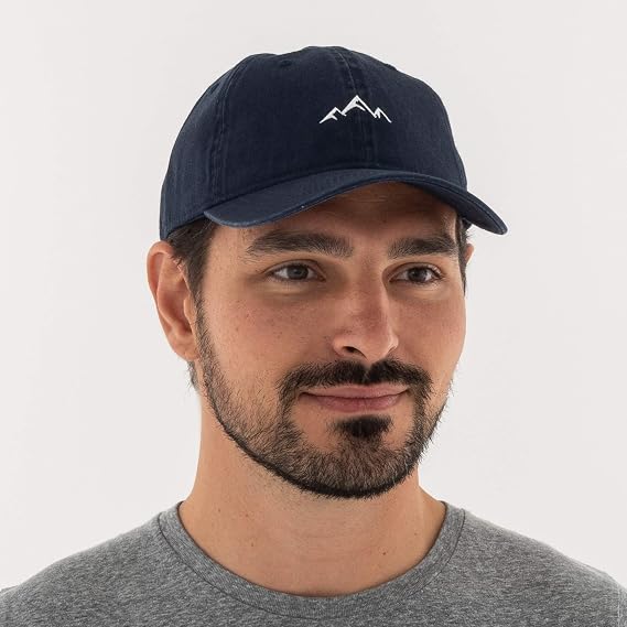 Mountain Embroidered Unstructured Cotton Dad Hat - Navy Blue