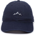 Mountain Embroidered Unstructured Cotton Dad Hat - Navy Blue