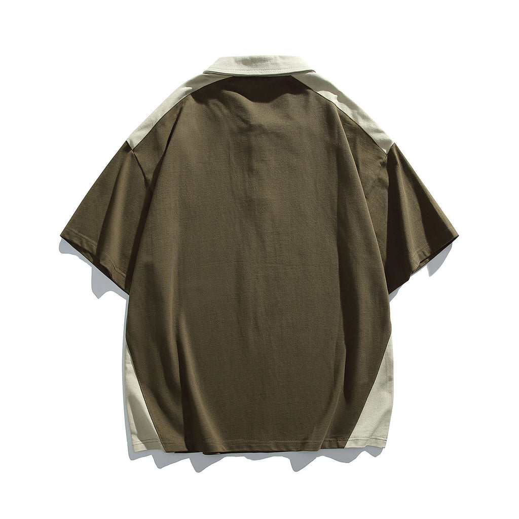 Men's Patchwork Color-Block Short Sleeve Polo Shirt