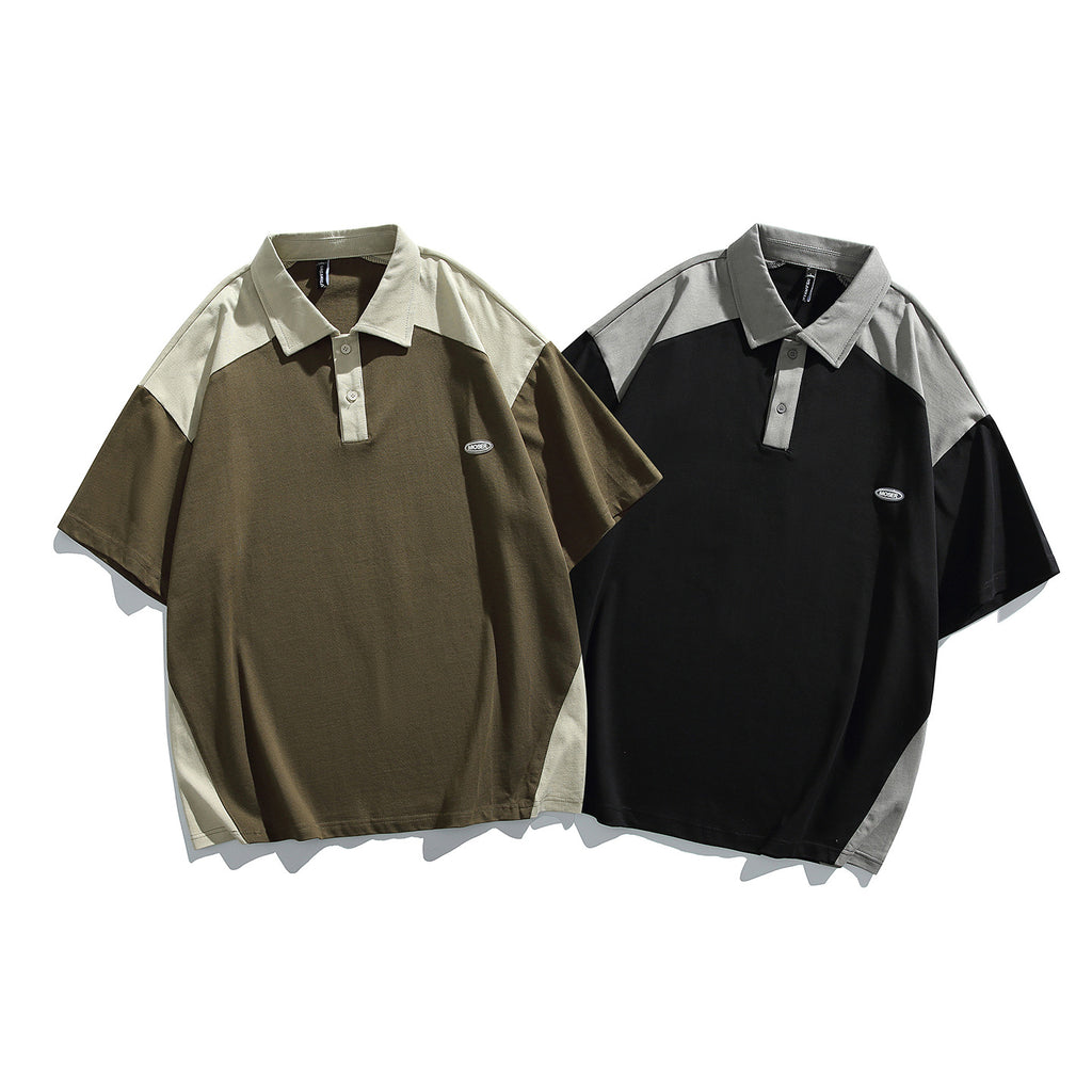 Men's Patchwork Color-Block Short Sleeve Polo Shirt