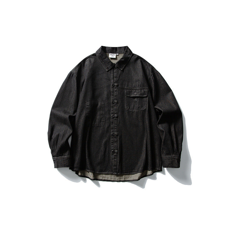 Men's Washed Long Sleeve Denim Button-Down Shirt
