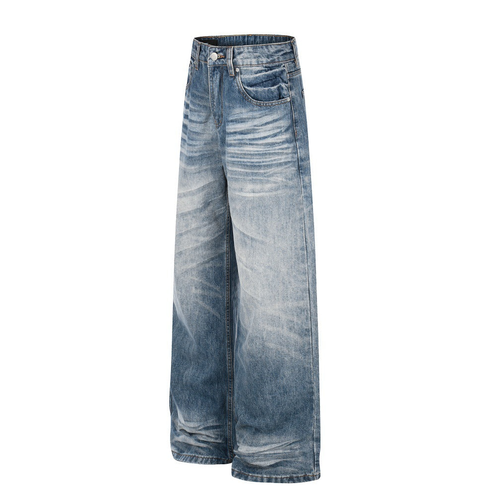 Men's Washed Wide-Leg Straight Loose Fit Denim Jeans