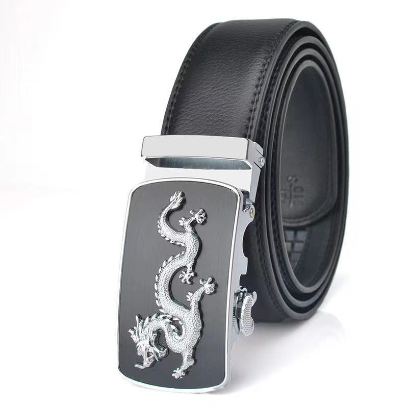 Men's Dragon Motif Automatic Buckle Genuine Leather Belt