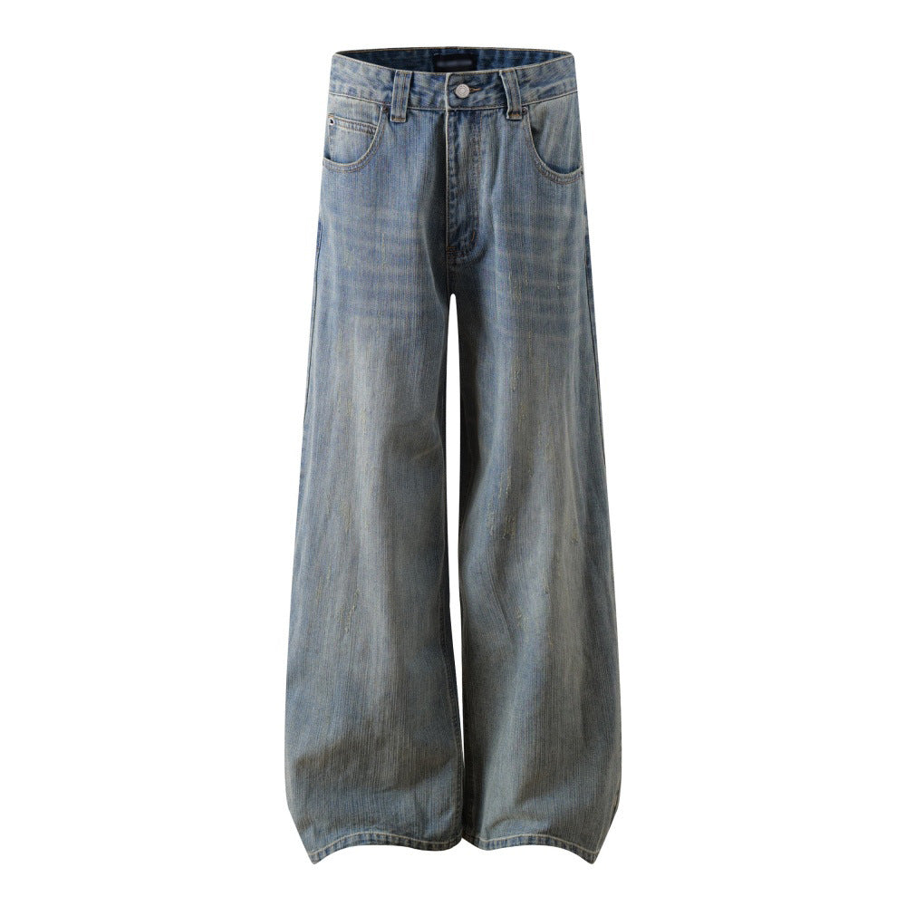Men's Washed Wide-Leg Loose Fit Denim Jeans