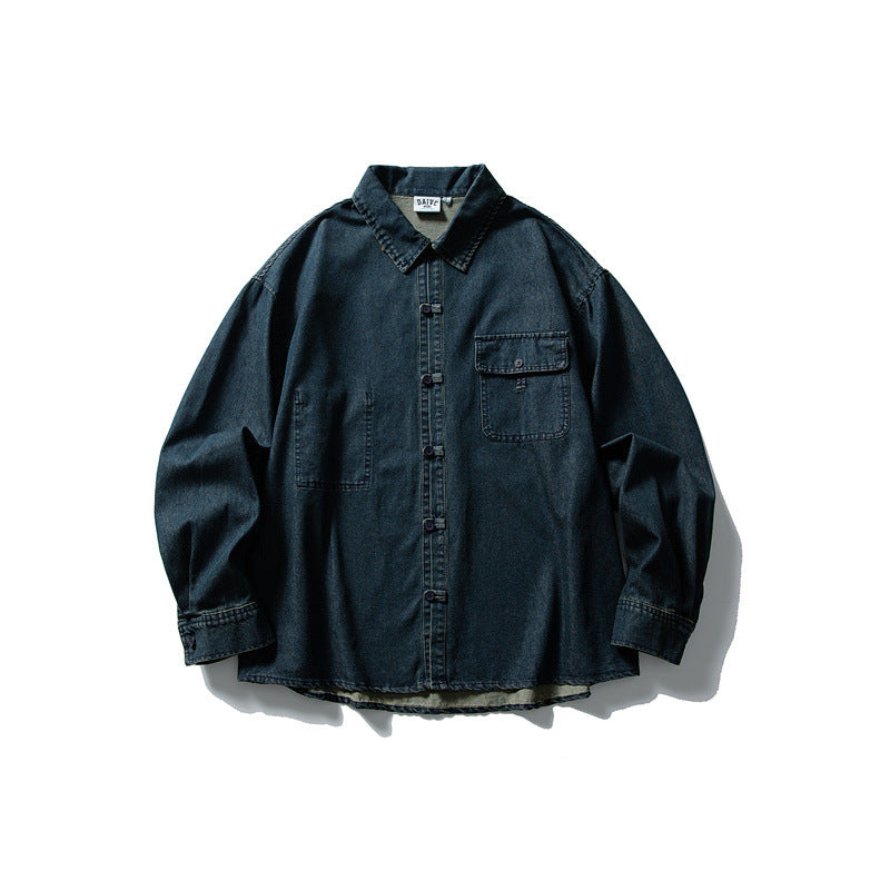 Men's Washed Long Sleeve Denim Button-Down Shirt