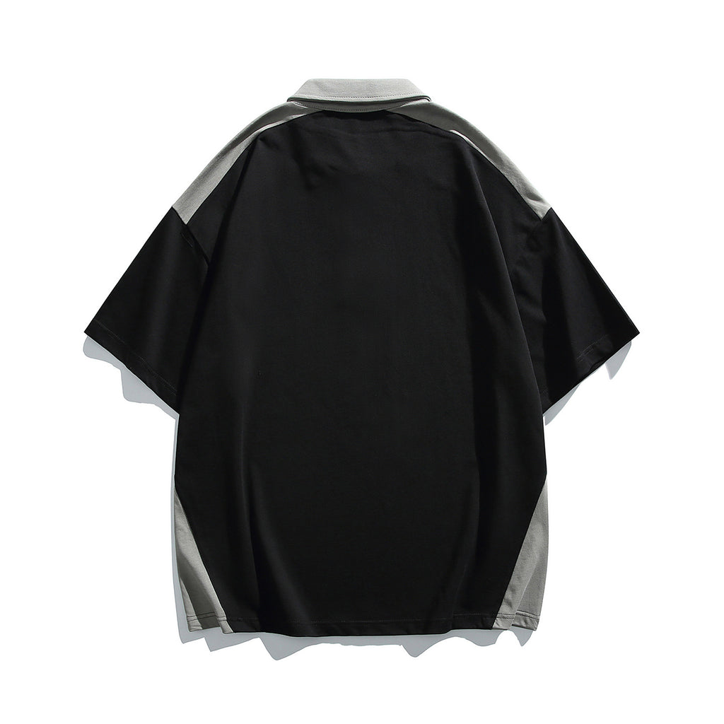 Men's Patchwork Color-Block Short Sleeve Polo Shirt