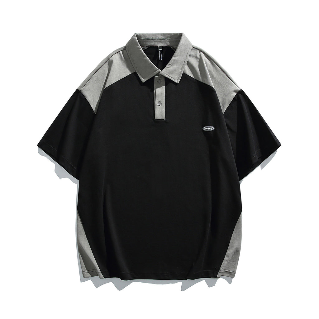 Men's Patchwork Color-Block Short Sleeve Polo Shirt