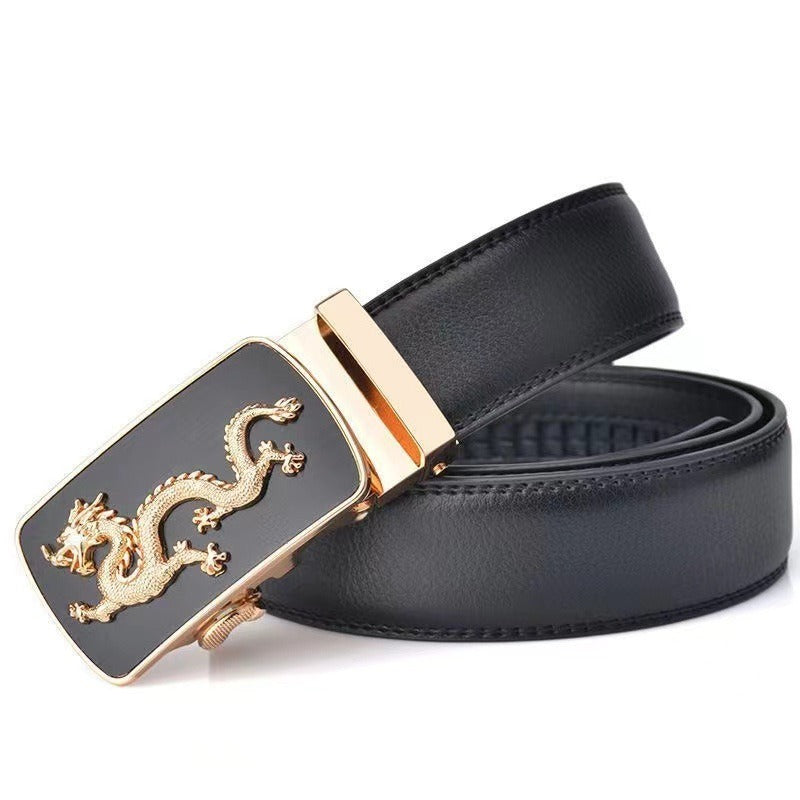Men's Dragon Motif Automatic Buckle Genuine Leather Belt