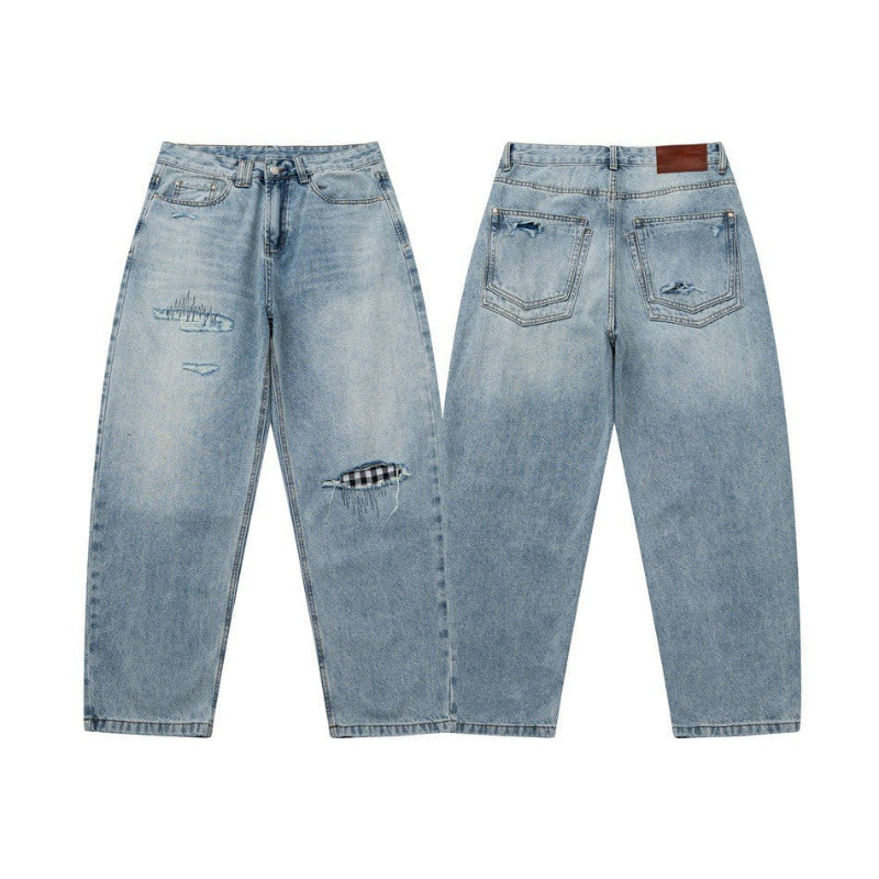 Men's Distressed Loose Straight Tapered Denim Jeans