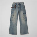 Men's Vintage Cargo Wide-Leg Straight Denim Jeans