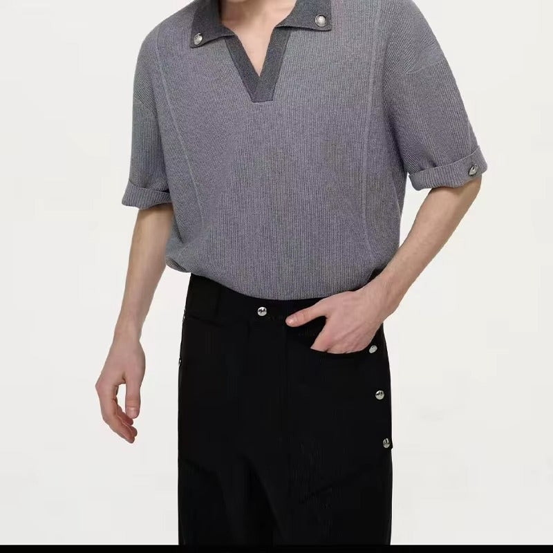 Men's Knitted Cotton Short Sleeve Polo Shirt
