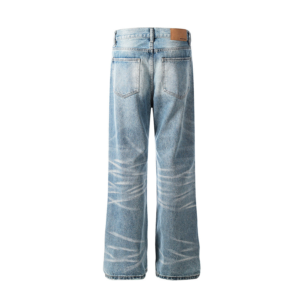 Men's Washed Wide-Leg Straight Loose Fit Denim Jeans