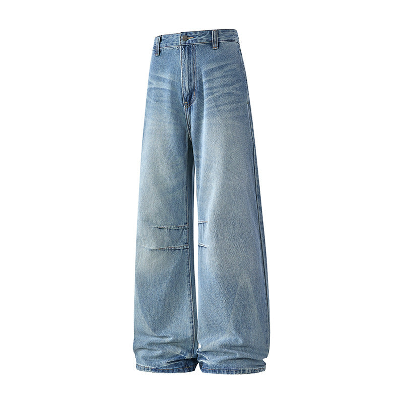 Men's Heavy Washed Wide-Leg Loose Fit Denim Jeans