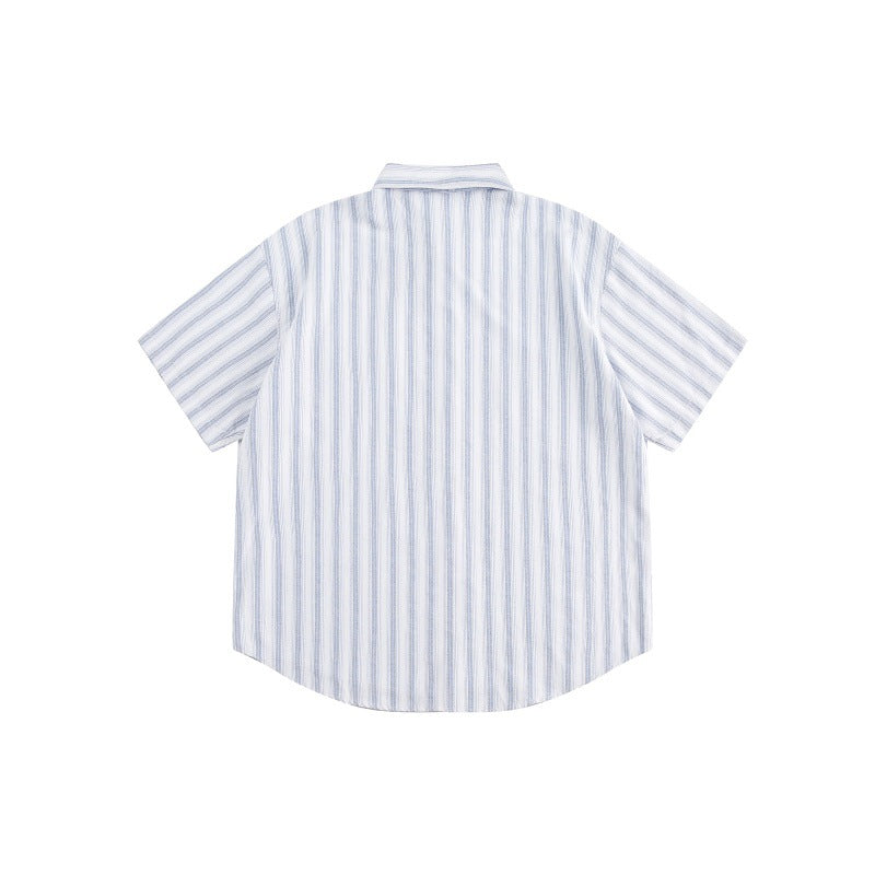 Men's Striped Short Sleeve Button-Down Shirt Loose Casual Workwear