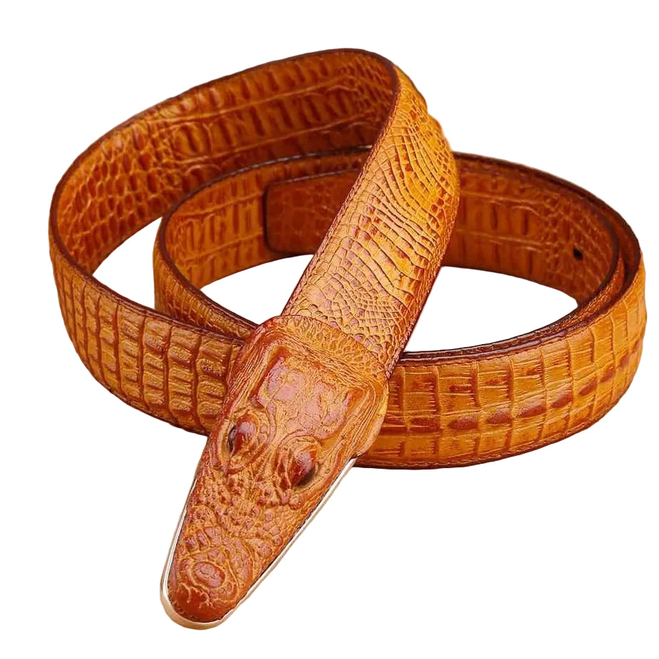 Men's 3D Crocodile Head Buckle Genuine Leather Belt