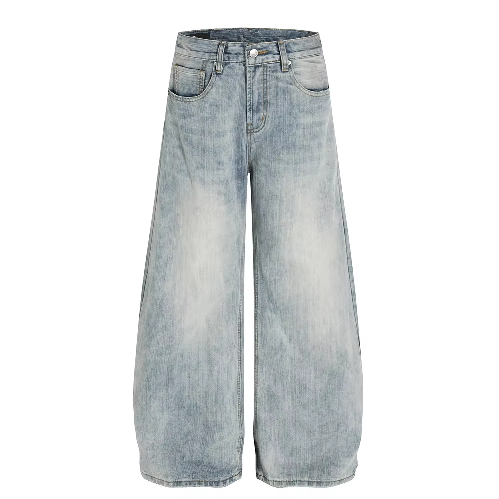 Men's Washed Wide-Leg Loose Fit Denim Jeans
