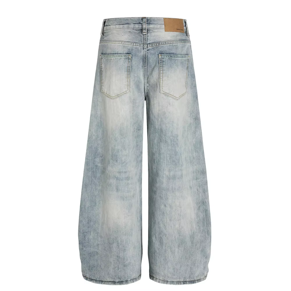 Men's Washed Wide-Leg Loose Fit Denim Jeans