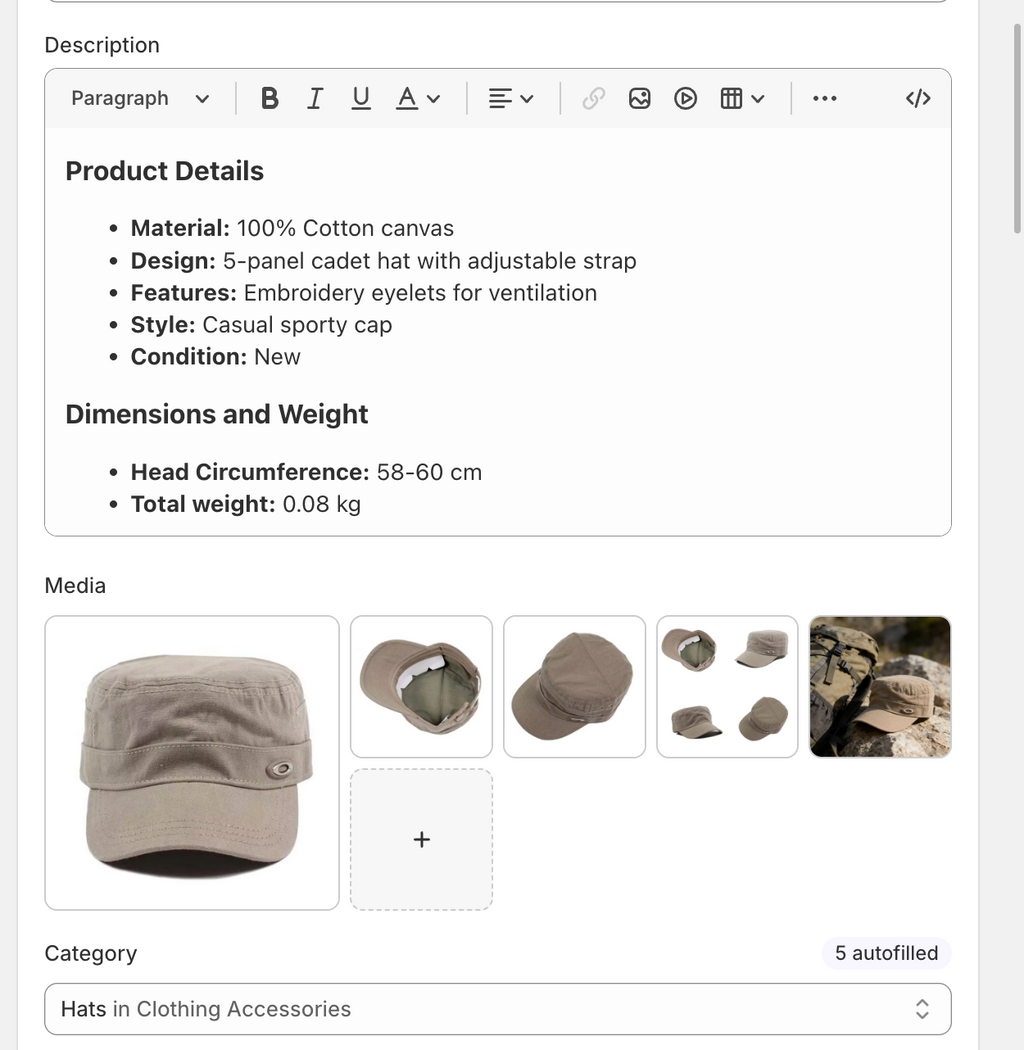 Cotton Canvas Adjustable Cadet Hat