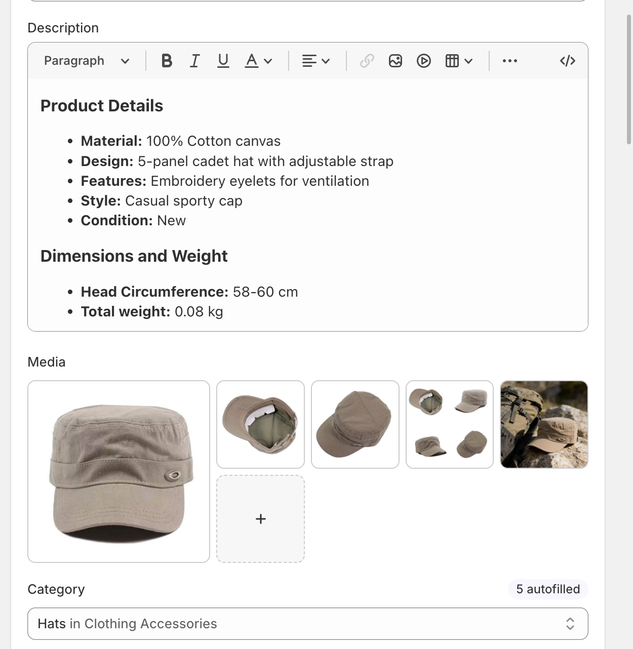 Cotton Canvas Adjustable Cadet Hat