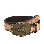 PU Leather Embossed Belt with Horse Buckle