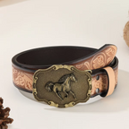 PU Leather Embossed Belt with Horse Buckle