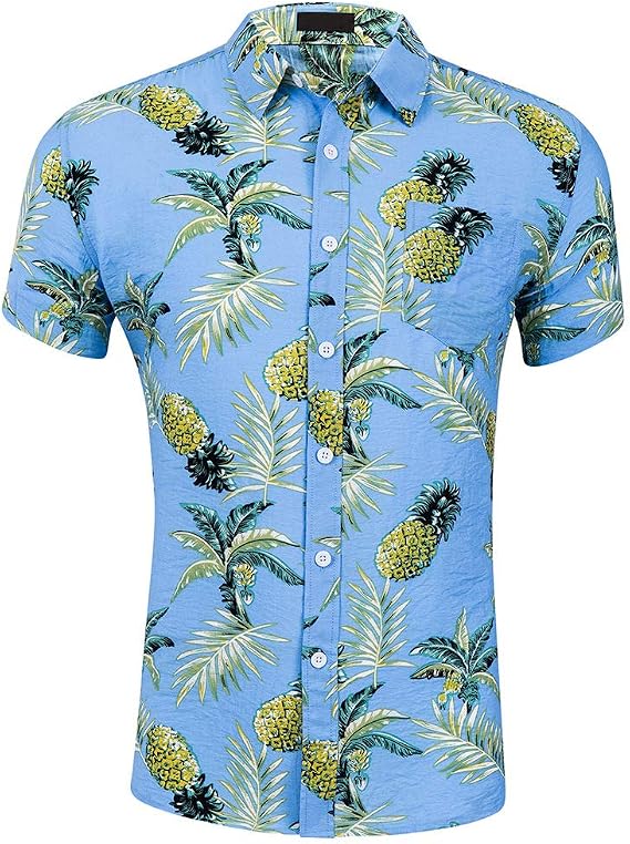 Men's Short Sleeve Pineapple Hawaiian Shirt - Blue